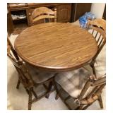 36" round kitchen table and 4 chairs, 2 leaves
