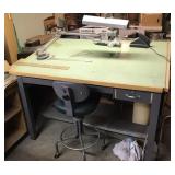 Drafting table, drafting machine, lamp, chair
