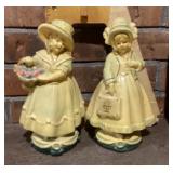 Pair of chalkware Victorian girl figures