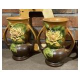 2 Roseville Pottery Water Lily 2-handled vases