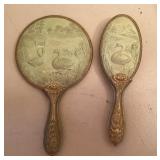 Vintage vanity brush and hand mirror