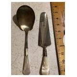 MOP handled serving utensils with sterling cuffs