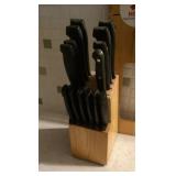 Set of kitchen knives in knife block