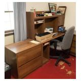Desk, chair, lateral file, and contents