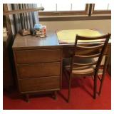 Desk, chair, and contents