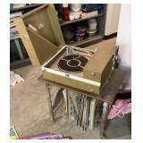 Vintage record player, records, and cart