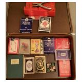 Case with playing cards and dice