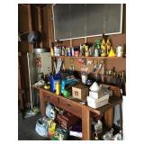 Workbench, cabinet, and contents