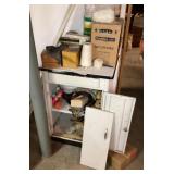 Metal kitchen cabinet w/namel top plus contents