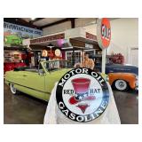 42" Porcelain, double sided Red Hat Gasoline/Motor Oil Sign