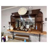 Lot - Ornate Mirror with Shelf, Mantle Clock, Platter, and Vase