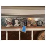 Lot - Assorted Ceramic and Metal Lid Beer Steins with Grape Decorated Bell