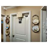 Lot - Decorative Plate Collection with Wall Display Racks and Vintage Sea Horse