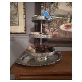 Lot - Silver-Tone Three-Tiered Server with Assorted Wood Finials
