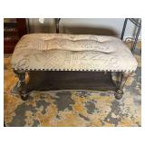 Upholstered Ottoman Bench with Bottom Shelf
