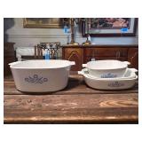 Lot - Assorted White Casserole Dish Set with Blue Floral Design