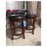 Lot - (2) Bar Stools with Black Leather Seats
