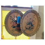 Lot - (2) Framed Floral Oval Art by Riaswi