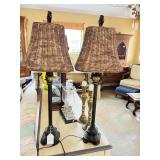 Lot - (2) Wicker Shade Table Lamps