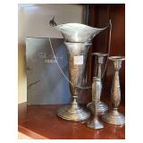 Lot - Sterling Silver Weighted Candlesticks, Vase, and The Story of Sterling
