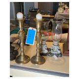 Lot - (2) Antique Candle Holders and (2) Brass Candle Sticks
