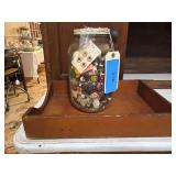 Lot - Jar of Buttons and Wooden Tray