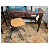 Lot - Vintage Wood Desk with Drawers and Adjustable Swivel Chair