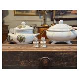 Lot - (2) Two Porcelain Tureens and Salt & Pepper Shakers