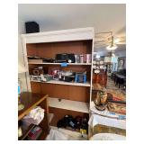 Lot - Shelf, Brass Hanging Light, Assorted Books, and Electronics