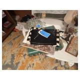 Lot - Vintage Green Suitcase with Accessories