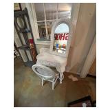 Lot - Wicker Vanity with Mirror and Chair