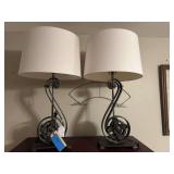 Lot - (2) Iron Scroll Accent Lamps with Shades