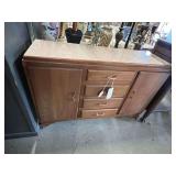 Mid-Century Wood Buffet with Glass Top