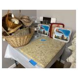 Lot - Assorted Baskets, Shelving Unit and Coca-Cola Trays