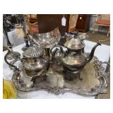 Large Lot - Assorted Ornate Silver Plated Tea Set with Tray