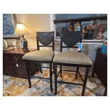 Lot - (2) Black Bar Stools with Fabric Seat