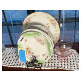Lot - Assorted Decorative Plates with Floral and Grape Designs and Plate Stand