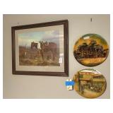 Lot - Wayne Blaze Framed Horse Art Print & Decorative Plates