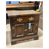 Small Dark Wood Cabinet with Drawer and Doors