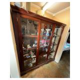 Lot - Wooden Display Cabinet with Glass Doors and Assorted Collectibles