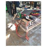Pallet Lot:  55-gal Barrel attachment for forklift, air hoses, shovel, torque bits, work order hanging tray, misc.