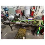 Metal work table with vice, welding helmets, ext cor, caulk guns