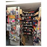 Large lot with shelves included: Brake pads, coils, filters, plug wires with end cap of misc parts