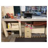 Metal storage cabinet (under counter - NO contents), Various fuses, 2-drawer file cabinet, cans of Rustoleum enamle paint, white board, white box misc parts, Pantum M6552W Printer