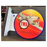 Metal double sided flange sign - TWA Airlines
