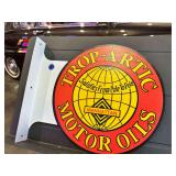 Metal double sided flange sign - TropArtic Motor Oil