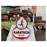 Porcelain steel "Marathon Dealer" sign, double sided
