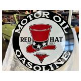 Porcelain steel "Red Hat Gasoline" sign, 42", double sided, 41lbs