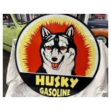 Porcelain steel "Husky Gasoline" sign, 42", double sided, 41lbs