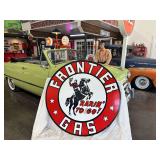 Porcelain steel "Frontier Gas" sign, 42", double sided, 41lbs